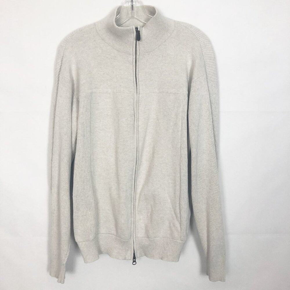 Norm Thompson Full Zip Cotton Ribbed Cream Sweater Size Medium